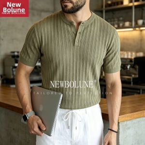 NEW BOLUNE | Vintage Casual Loose Knit Round Neck Short Sleeve Summer Mens T-shirt