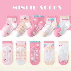 Princess Style Cotton Socks for Girls Summer Thin Anti-Slip Floor Socks Baby Girls Mid-Calf Socks Cute Cartoon Design