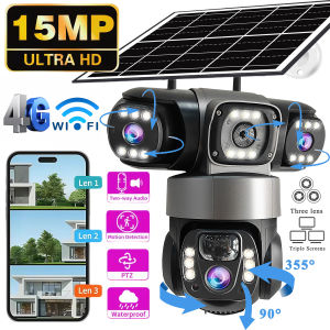 V380PRO 3 Lens WiFi Solar Camera 15MP 360 Outdoor Waterproof CCTV Night Vision Two-Way Audio Camera Mobile Tracking 4G IP Camera