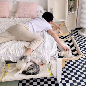 เตียงนอนสำหรับแมวแบบแขวนหน้าหน้าต่าง เตียงนอนแบบแขวนสำหรับแมว ชั้นวางกระโดดสำหรับแมว ที่นอนสำหรับสัตว์เลี้ยง สไตล์บ้านๆ