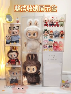 ✳️TSG65✳️ 45H Dust Proof Labubu Toy Storage Box Multi Storage Purposed Stackable Plastic Storage Bins with Magnetic Attraction Lid Dustproof Book & Cosmetic Display Cases Large Figures Collectibles Showcase Shoe Box Protection Organizer for Bag