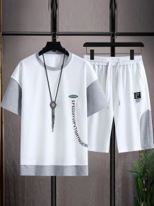 ROMON | Lomond Mens Ice Silk Sports Set Summer Thin Short Sleeve T-shirt Casual Running Two-piece Set Lightweight Breathable Comfortable