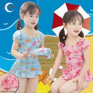 Kids (2-8Y) One Piece Design Kids Girl Swimwear Swimsuits UPF 50+ FREE Swim Cap Baju Renang Budak Perempuan