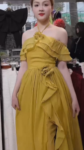 Đầm maxi nữ thiết kế đi tiệc chất Voan Tơ cao cấp xẻ tà phối hoa nổi có mút ngực dáng dài sang trọng