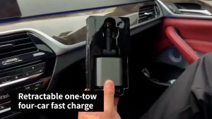 120W Car Charger 4-in-1 180° Adjustable Angle Dual Port Type-C+iPhone Fast Charging  Retractable Cable USB Charge Adapter