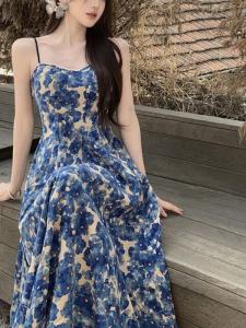 Large Size Womens French Oil Painting Long Dress Floral Strapless Gown Summer Fairy Feelings Matching Open Cardigan Two-Piece Sleeve Buttons