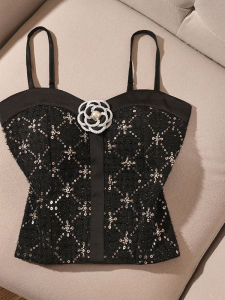 Slim Fit Tea Rose Sequin Tube Top Womens Summer Design Unique Short Style Shirt Versatile Outerwear Casual City Walk Wear