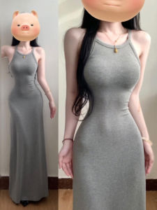 SHULINMEI | ชุดเดรสยาวสีเทาแบบปิดไหล่ ดูเซ็กซี่และบริสุทธิ์