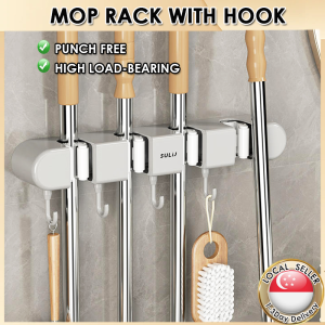 🇸🇬【SG stock】Broom Mop Holder with Hooks Punch-free Broom Storage Rack Mop Broom Organizer for Bathroom Bathroom hook 拖把夹