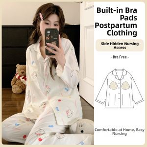 Comfortable Cotton Postpartum Nursing Sleepwear with Padding