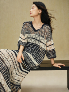 SUSHE | Vintage French Hollow Out V-Neck Loose Blouse Half Skirt Set