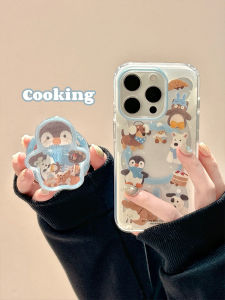 Adorable Penguin Magnetic Phone Stand Case Compatible with Apple 16Pro 15New 13Women 14ProMax Frosted Anti-Fall 15Pro Protective Case