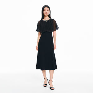 Koradior | Detachable Cape French Style Lace Chiffon Dress