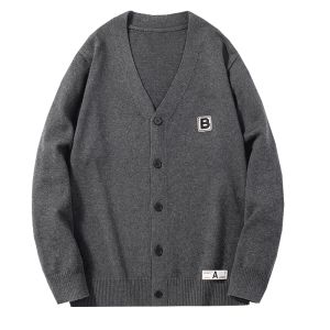 HENGYUANXIANG | Hengyuanxiang Knitted Cardigan Jacket Mens Casual V-neck Cotton Polyester Blend Autumn Fashion Urban Style Long Sleeve Coat