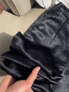 High-End Black Acetate Satin Glossy Straight Leg Pants Women Summer Thin Comfortable Drapey Cool Silk Cool Pants