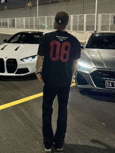 Cool Feeling Sporty Mens Short Sleeve T-Shirt Dual Color Digital Grey Half Sleeve round Neck Casual Summer High Street Style