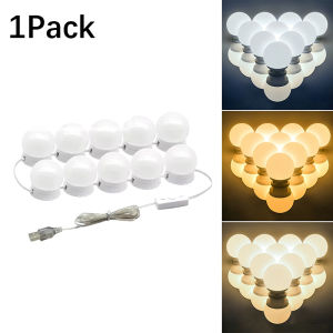 10 LED Vanity Mirror Light Bulbs KitDimmable Hollywood Makeup Wall Lamp with 3 Color Modes for Dressing TableBedroomBathroom