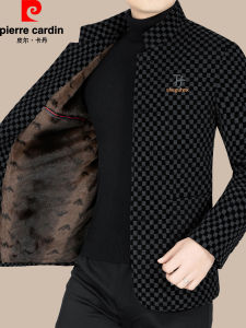 Pierre Cardin Mens Casual Woolen Jacket Mid-Year Stand Collar Fleece Lined Dad Coat Autumn Winter New Style Standard Fit Business Gentleman