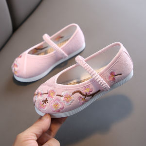 Handmade Hanfu Dance Shoes for Girls Childrens Embroidered Cotton Shoes Spring Summer Traditional Chinese Style Flat Shoes