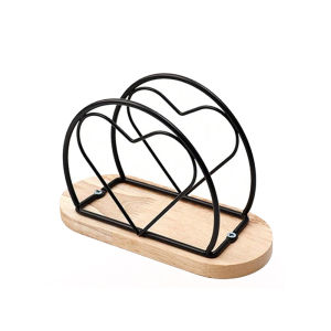 Napkin Holder with Wooden Base Metal Napkin Organizer Stand Tissue Dispenser Elegant Tabletop Decoration for Home Restaurant