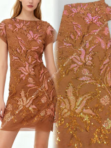 Vải Ren Trắng Nigeria Đính Sequin 5 Thước Chất Liệu Cưới Sang Trọng Châu Phi Vải Ren Cao Cấp Dành Cho Cô Dâu