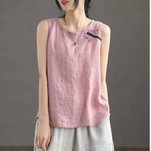 QIAOXIZI | Summer Cotton Linen Halter Top Loose Fitting Slimming