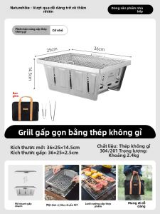 NatureHike | Lò Nướng Than Hoạt Tính Gấp Gọn Bằng Thép Không Gỉ Cho Du Lịch