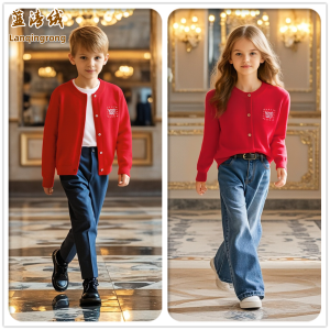 High-End Childrens Authentic Pure Cashmere Sweater Boys Girls Wool Open Cardigan Red Zodiac Year Knittedwear Princess Style