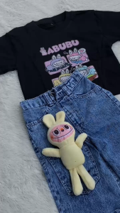 SETELAN KULOT JEANS & KAOS CROPTOP ANAK