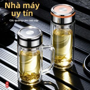 Cốc Kính Dung Lượng Lớn Chống Nóng Có Nắp