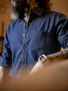 MADEN | American Vintage Denim Workwear Shirt Single Pocket Long Sleeve Slim Fit