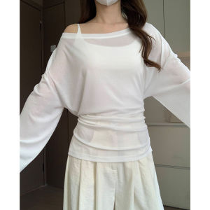 LANMENGYA | UV Protection See-Through Thin Ice Silk T-shirt Blouse Slim Waist Off-shoulder