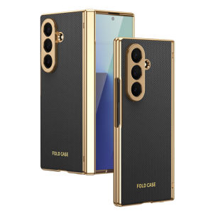 szhaiyu | For Samsung Galaxy Z Fold 8 Ultra Fold 8 7 6 5 4 Luxury Leather Electroplated Frame Case With Plating Camera Hinge Protector
