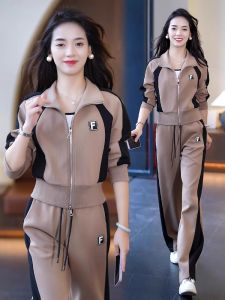 Casual Sportswear Set for Women Spring Autumn Fashionable Sweater Jacket Two Piece Suit Long Pants Long Sleeve Trendy Outfit