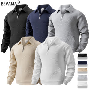 Autumn Mens Casual Sweatshirt Quarter Zip Solid Color Pullover Sweater Outdoor Daily Long Sleeve Polo Turtleneck Male Tops