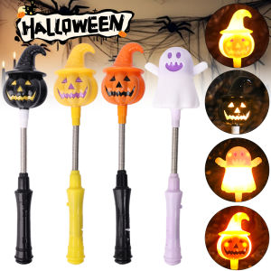 Halloween Pumpkin Hand Stick Toys Funny Spring LED Magic Wand Toys Childrens Luminous Pumpkin Ghost Head Hand Lantern Party Toys