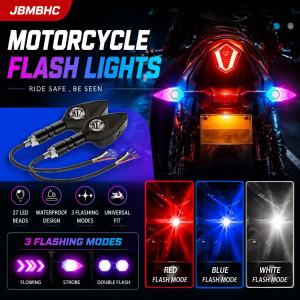 JBMBHC 27 Lighting Effects Motorcycle Turn Signal Light With Projection Red Blue White Brake Flash Strobe Light Waterproof LED Indicator Lamp Modification Accessory Wired Connection 12V