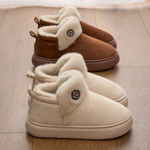 Nữ Mùa Đông Giày Đi Tuyết Chống Trơn Trượt Đế Dày Ấm Áp Len Cotton Vải Bông Dép Đi Trong Nhà Giày Lười Thoải Mái Có Gót