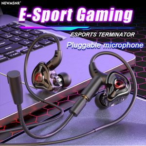 Newmsnr | E-Sports Gaming Headphones with 2 Mics Type C&3.5mm In-ear Earphones Surround Sound Headsets with HD Mic Handsfree for Samsung