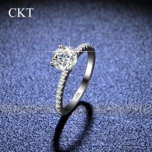 codCKT 18k White Gold Four-claw Ring 1ct/2ct/3ct Diamond Moissanite Ring for Womens Platinum Pt950 Wedding Rings Fine Jewelry
