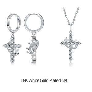 Pretty Beauty Moissanite Rotatable Crown Cross Pendant Earrings Necklace S925 Sterling Silver Fine Jewelry Set for Women Party