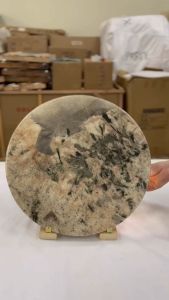 CENTRAL STONE Brazilian Natural Marble Quartz Coffee Side Table Dia45cm -Pandora Green Diamond