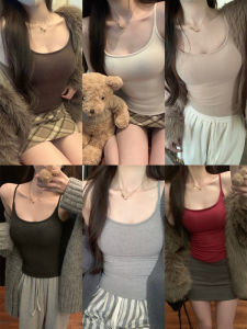 เสื้อกั๊กสายเดี่ยวสั้นผ้าฟอกสีขาว ทรงเข้ารูป สำหรับผู้หญิง ฤดูใบไม้ร่วง 2025 ฤดูร้อน เสื้อชั้นในสีพื้น เสื้อชั้นในสุดเท่