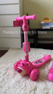 Disney Licensed Lotso Three Wheels Children Baby Scooter with Saddle LED Light Wheel for 2 - 8 Years Old Child Kids