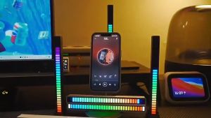 RGB Music Rhythm Light Bar Sound Control LED Ambient USB Lamp Strip Voice Activated 32 LED Rechargeable Computer Laptop Car Speakers