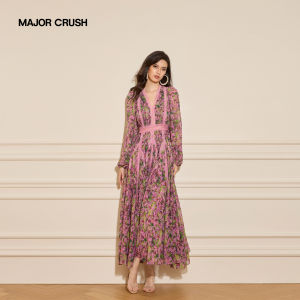 Retro V-Neck Flower Print Dress