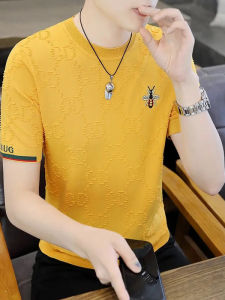 Ice Silk Cool Feeling Knitted Short Sleeve Mens T-Shirt Casual Style Half Sleeve Body Fit Summer Fashion Youthful Animal Print