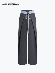 ANN ANDELMAN | Spring New Spliced Striped Pleated Design Wide Leg Trousers