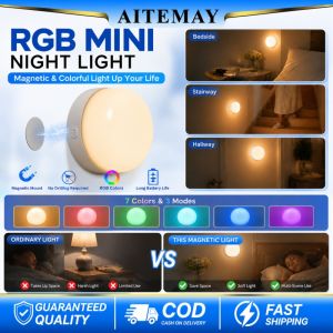 Aitemay 3PCS Portable Mini Night Light RGB LED Emergency Lamp with Magnet Type-C Rechargeable for Bedside Wardrobe Corridor Lighting - Wireless Stick-on Lighting