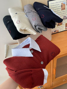 Áo Len Cardigan Dệt Kim Cổ Polo Kẻ Sọc Retro Thêu Hoa Giản Dị Dành Cho Nữ Xuân Thu Áo Khoác Ngoài Lót Cotton Phong Cách Đường Phố